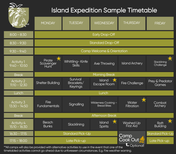 Island expedition timetable