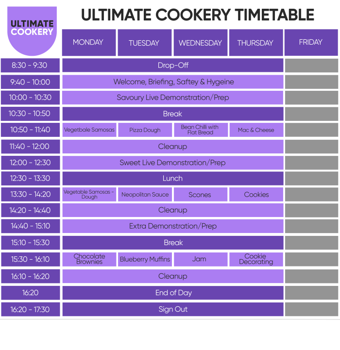 Ultimate Cookery Timetable