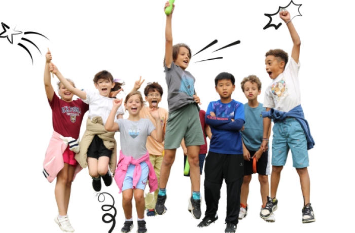 Children jumping and cheering