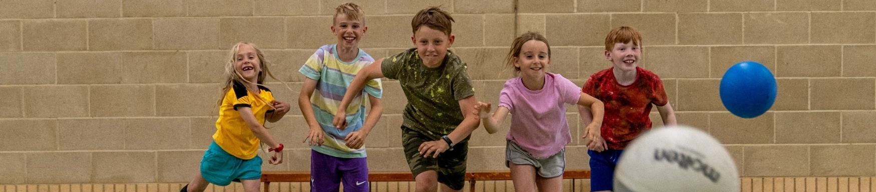 Children playing with balls in sports hall